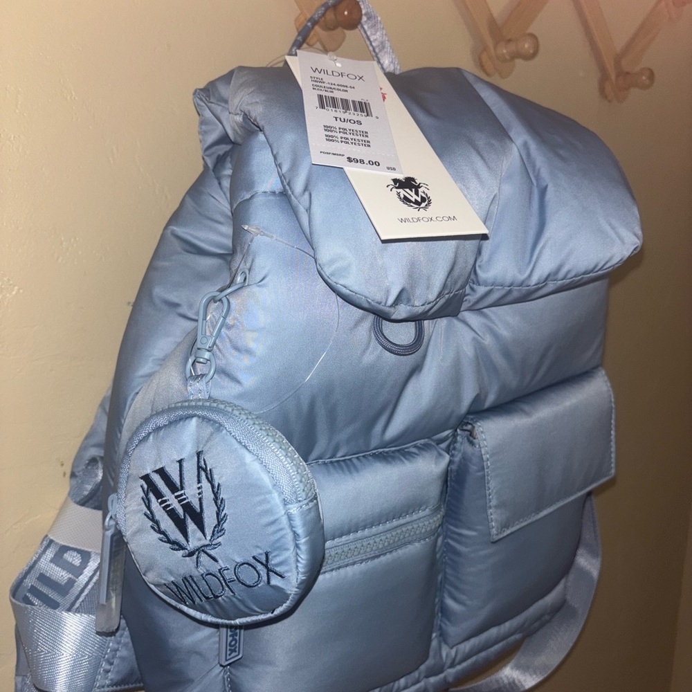 Wildfox Light Blue Puffy Quilted Backpack Sporty Modern Design